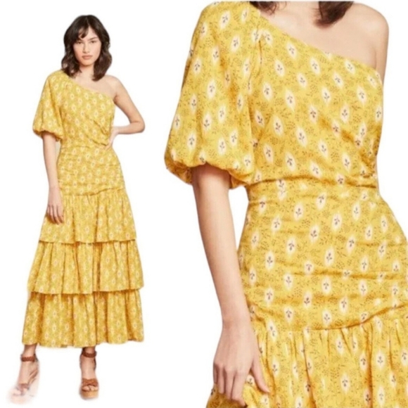 Veronica Beard Yellow Floral One-Shoulder Maxi Dress - Picture 2 of 16